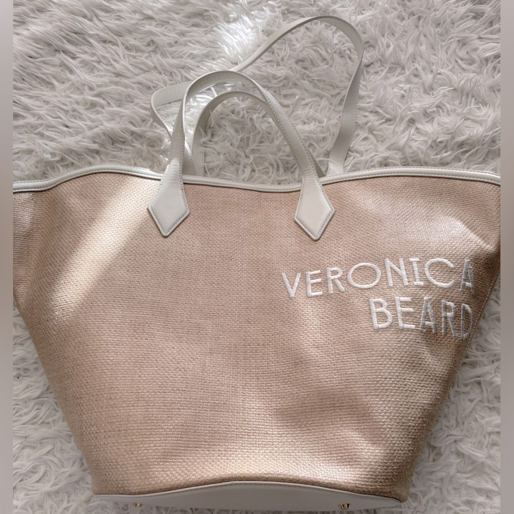 NEW Veronica Beard large canvas bag beach and town Cognac neutral